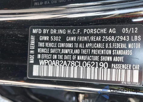 2012 Porsche Panamera S from USA, damaged, VIN WP0AB2A78CL062190